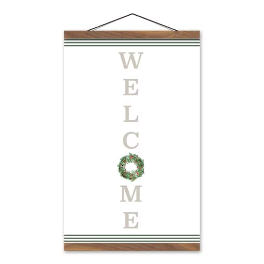 Welcome Wreath Teak Hanging Canvas